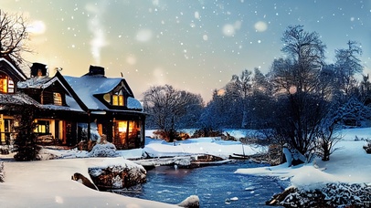 4K唯美治愈森林木屋雪景