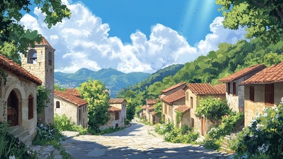 夏日清新阳光小镇