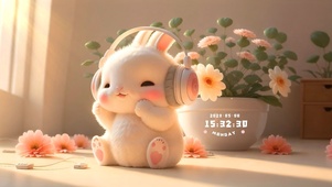 4k可爱鲜花兔