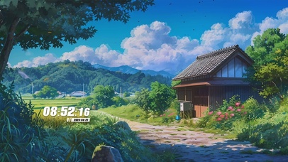 护眼蓝天白云房屋绿景