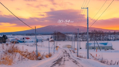 唯美治愈晚霞雪景