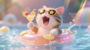 快乐泳池狂欢猫咪