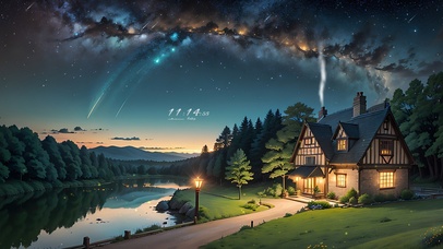 4K唯美治愈梦幻星空木屋夜景