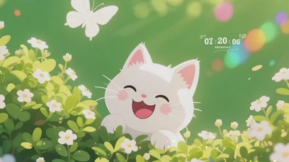 花丛中的开心小猫