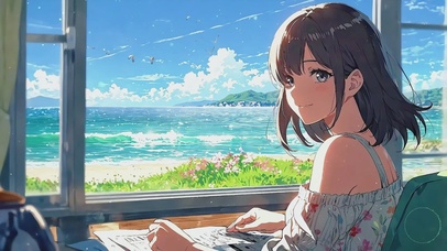 海边度假的少女