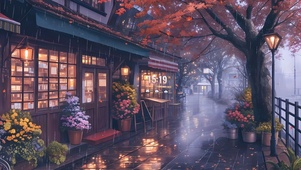 雨中枫叶街道