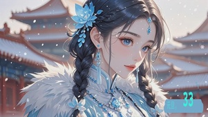 蓝色眨眼雪花少女