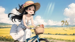 夏日田野单车女孩