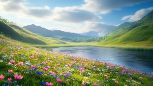 春日高山鲜花河畔