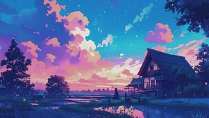 动漫AI夕阳风景