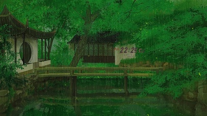 治愈护眼油画古风雨天山林