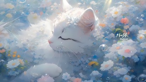 可爱小清新鲜花猫咪