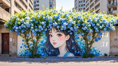 鲜花女孩墙绘