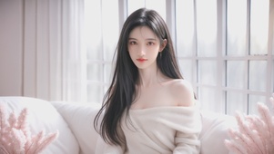 小清新甜美露肩毛衣美女