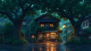雨天绿荫小屋