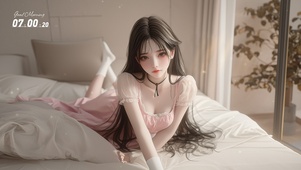 慵懒粉衣少女