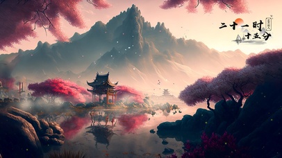 唯美古风山水湖畔楼亭