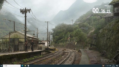日本下雨天的乡下火车站 大山