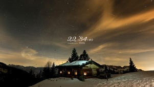 唯美星空极光下的小屋