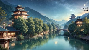 古镇小溪楼阁
