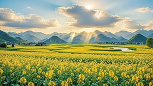 夕阳下的油菜花田