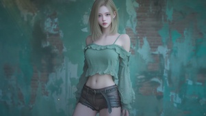 墙边都市可爱女孩