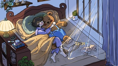 小熊和主人熟睡的夜晚