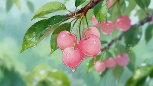 暮春微雨樱桃枝