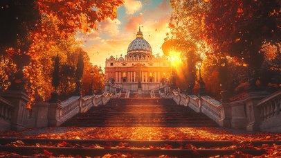 秋日金色落日宫殿