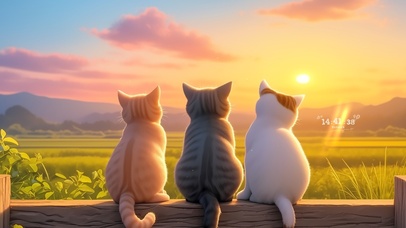 晚霞栏杆上的猫咪