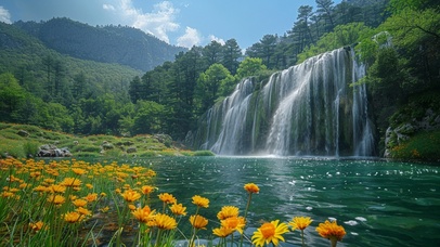 4K 瀑布 高山流水 青山绿水