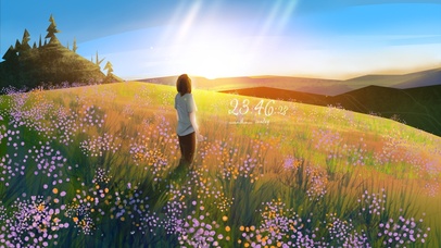 秋季花田上看落日女孩