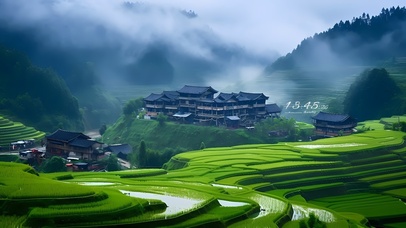 山间梯田古镇