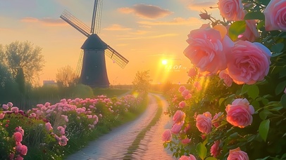 晚霞小路玫瑰花