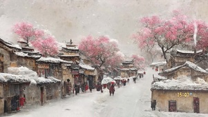 古镇新年风雪