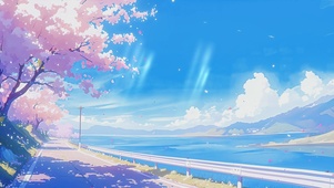 海边樱花AI壁纸
