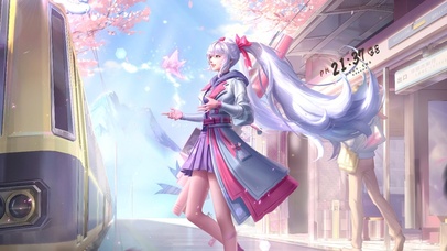 治愈唯美樱花车站女孩