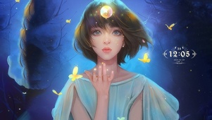 治愈蓝色短发少女