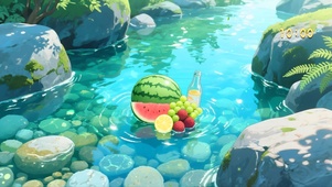 清新溪流西瓜