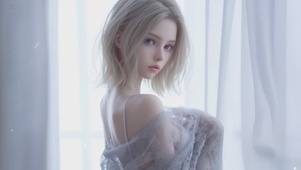 窗户边短发女孩