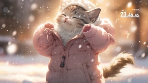 拥抱雪花的猫咪