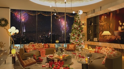 唯美治愈新年烟花城市雪景房间