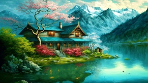 河畔樱花