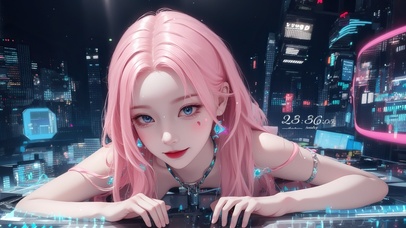 4K赛博朋克风长发美女