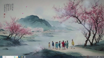 古风青绿山水插画-桌面主题