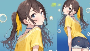 吹泡泡的可爱少女