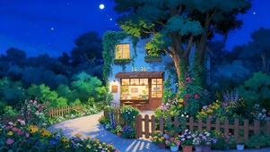 小清新夜晚小屋