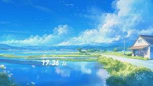 蓝天白云树木河流