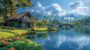 湖泊小桥房屋