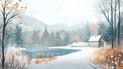 初雪的郊外小屋
